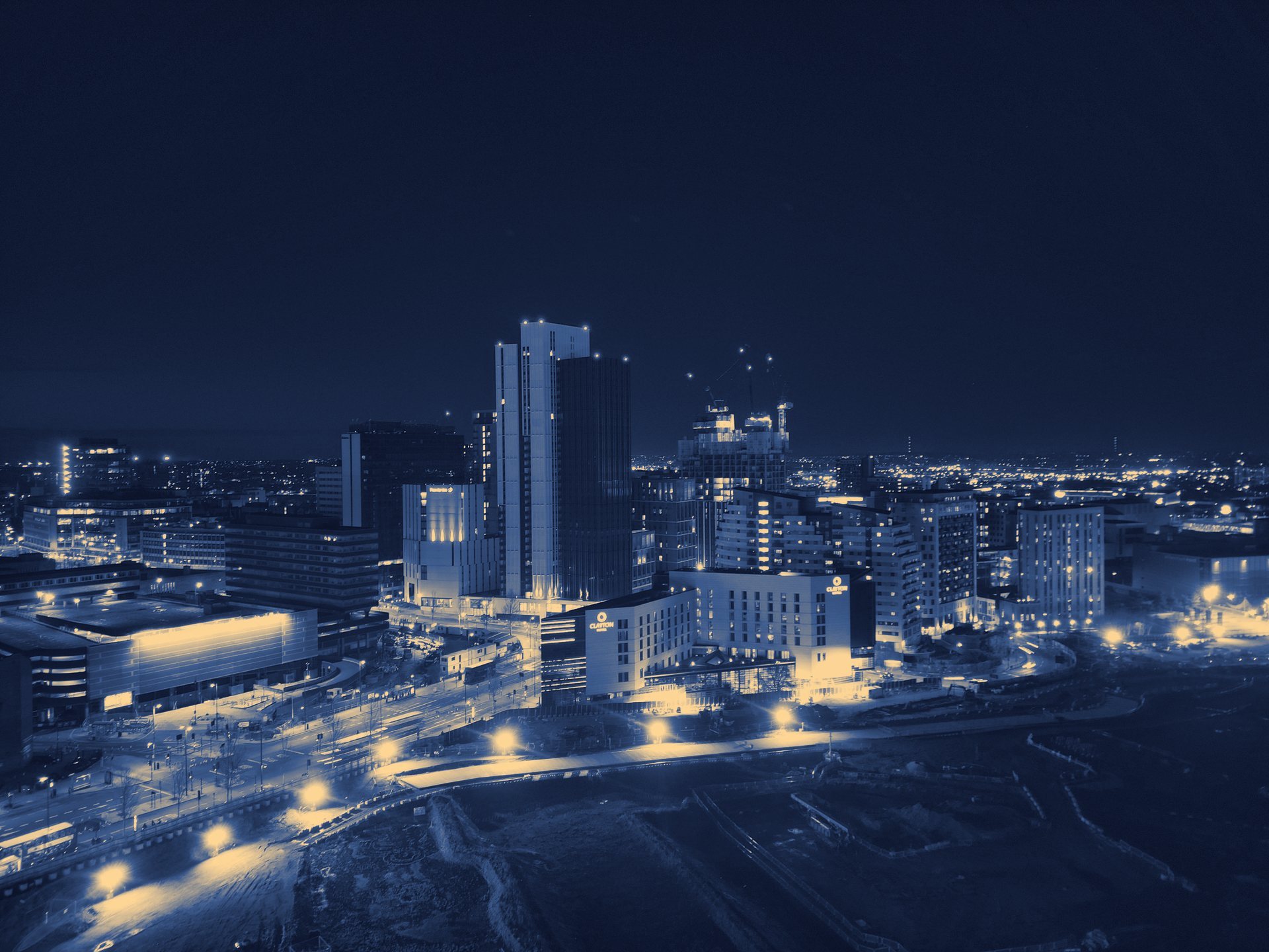 Birmingham city skyline at night